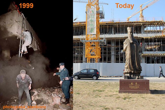 NATO Bombing of Belgrade Private Tour - Stop 1: RTS and the Zašto monument at the ruined TV building